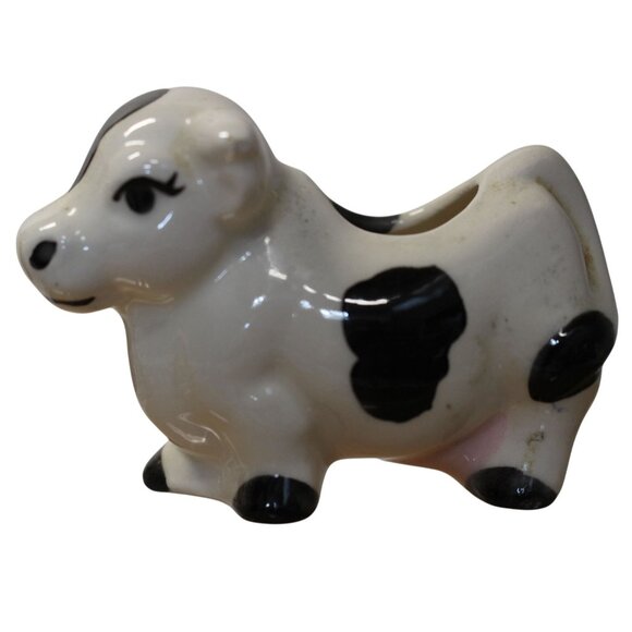 Vintage Cow Holstein Toothpick Holder White with Black Spots Japan Pink Udder - Picture 3 of 8